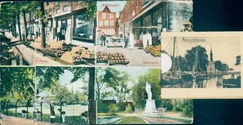 Leporello Ak Alkmaar Nordholland Niederlande, Käsemarkt, Victoria-Statue, Hertenkamp