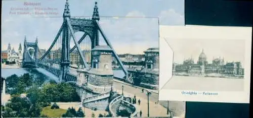 Leporello Ak Budapest Ungarn, Elisabeth-Brücke, Ostbahnhof, Baross-Denkmal, Fischerbastei