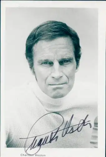 Foto Schauspieler Charlton Heston, Portrait, Autogramm