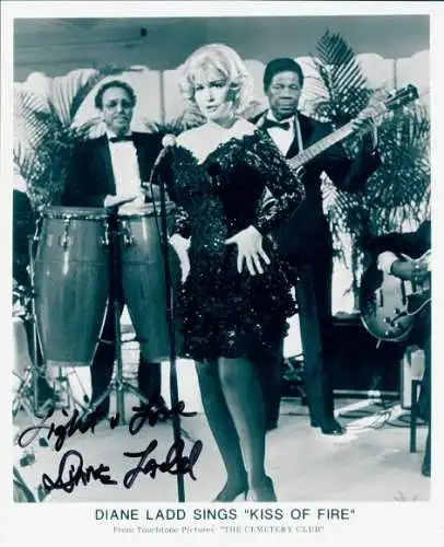 Foto Schauspielerin Diane Ladd, Portrait, Musikinstrumente, Musikband, Autogramm