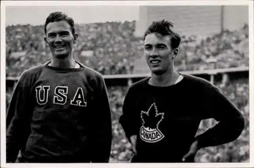 Sammelbild Olympia 1936, Hürdenläufer Glen Hardin und John Loaring
