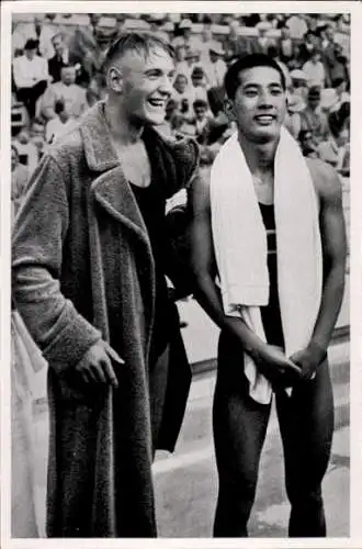 Sammelbild Olympia 1936, Schwimmer Erwin Sietas und Hamuro