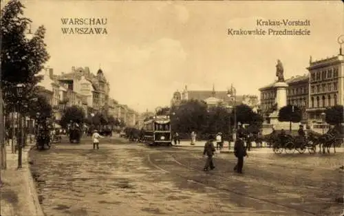Ak Warszawa Warschau Polen, Krakauer Vorstadt, Straßenbahn