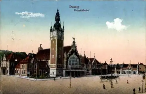 Ak Gdańsk Danzig, Hauptbahnhof, Straßenseite
