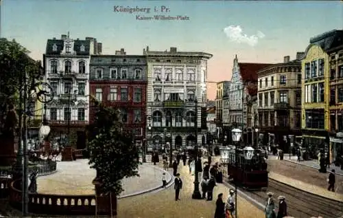 Ak Kaliningrad Königsberg Ostpreußen, Kaiser-Wilhelm-Platz, Straßenbahn
