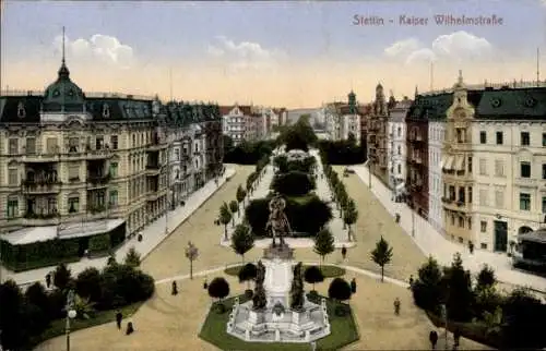 Ak Szczecin Stettin Pommern, Kaiser-Wilhelm-Straße, Reiterdenkmal