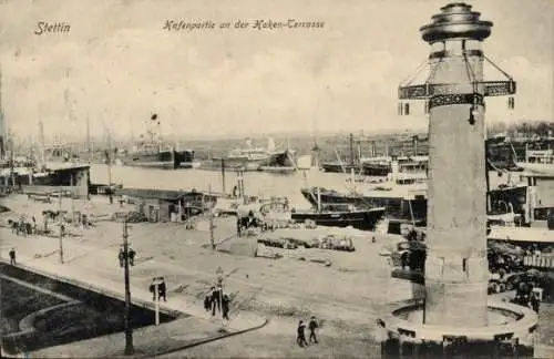 Ak Szczecin Stettin Pommern, Hafen, Hakenterrasse