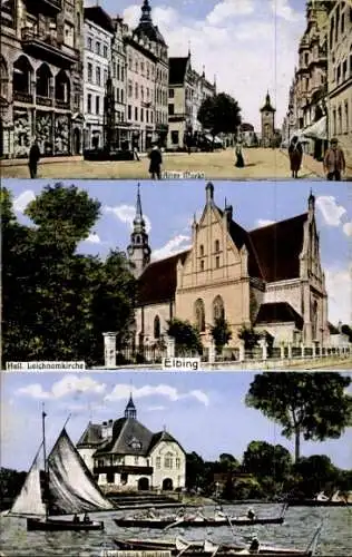 Ak Elbląg Elbing Westpreußen, Alter Markt, Heilige Leichnamkirche, Bootshaus