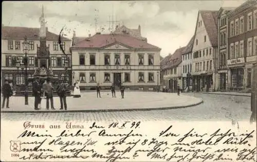 Ak Unna in Westfalen, Marktplatz, Kriegerdenkmal