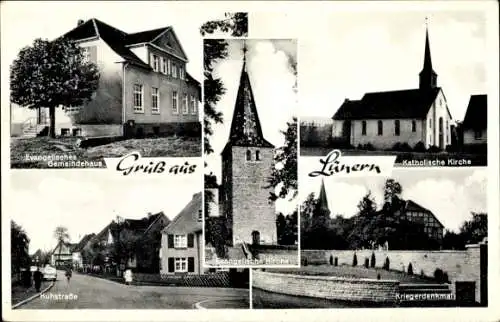 Ak Lünern Unna im Ruhrgebiet, Evangelisches Gemeindehaus, Kuhstraße, Kirche, Kriegerdenkmal