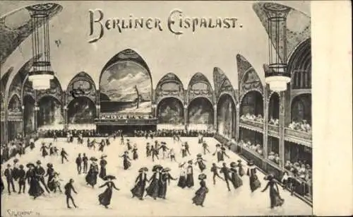 Künstler Ak Berlin Schöneberg, Eispalast, Schlittschuhlaufen