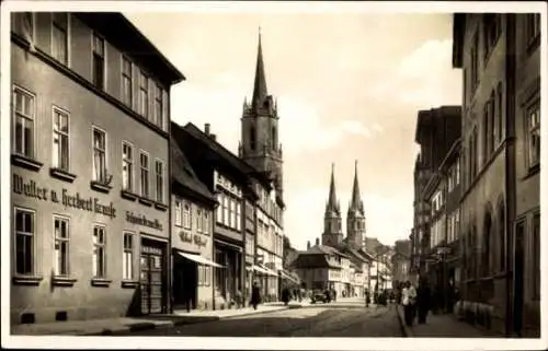 Ak Mühlhausen in Thüringen, Wanfrieder Straße, Geschäfte, Blick zur Kirche