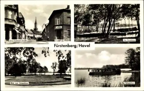 Ak Fürstenberg an der Havel, Ernst Thälmann Straße, Bootshaus, Schwedtsee