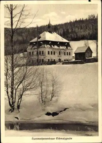 Ak Schmalzgrube Jöhstadt im Erzgebirge Sachsen, Hammerherrenhaus, Winter