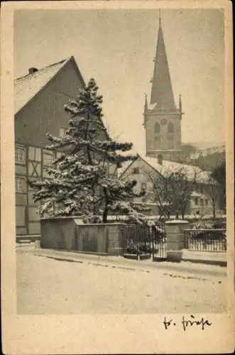 Ak Unna in Westfalen, Wasserstraße im Winter