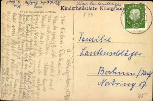 Ak Unna in Westfalen, Wasserstraße im Winter