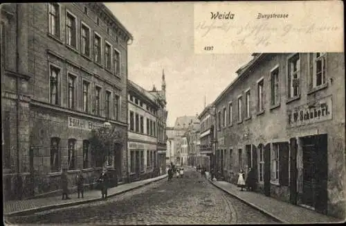 Ak Weida in Thüringen, Burgstraße, Geschäft F. W. Schubert, Hotel