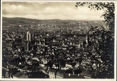 Ak Stuttgart in Baden Württemberg, Totalansicht von der Höhe des Sünder aus, Tagblatt Turmhaus