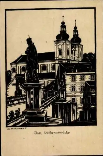 Künstler Ak  Kłodzko Glatz Schlesien, Brückentorbbrücke