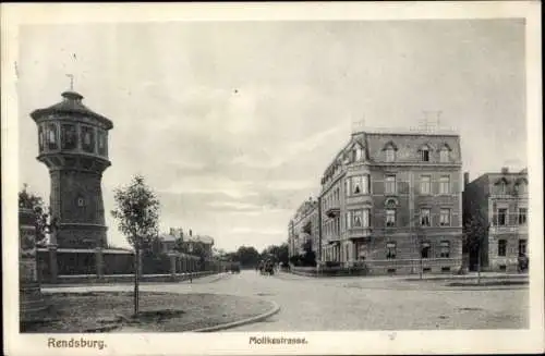 Ak Rendsburg in Schleswig Holstein, Moltkestraße, Wasserturm