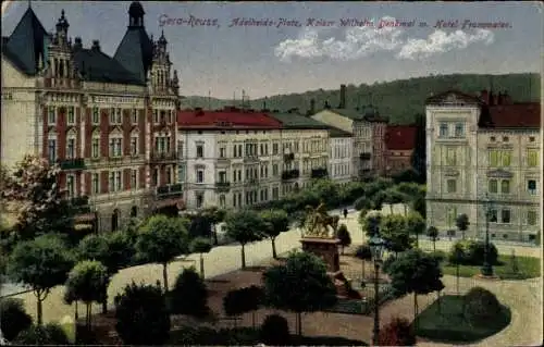 Ak Gera in Thüringen, Adelheidplatz, Kaiser Wilhelm Denkmal, Hotel Frommater