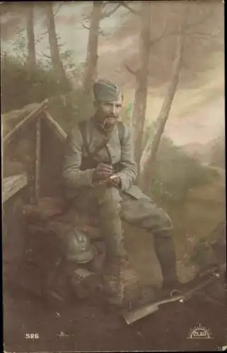 Ak Französischer Soldat schreibt einen Brief