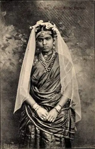 Ak Ceylon Sri Lanka, Tamil Braut, Tracht, Schmuck