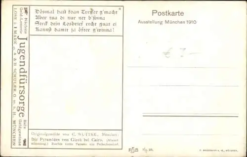 Künstler Ak Wuttke, C., Gizeh Ägypten, Pyramiden, Abendstimmung, Fellachendorf