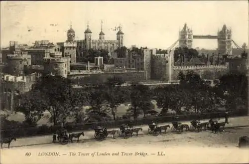 Ak London City England, Tower of London, Tower Bridge
