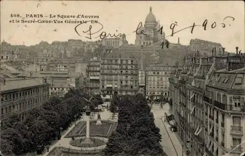 Ak Paris, Square d'Anvers mit Sacre Coeur