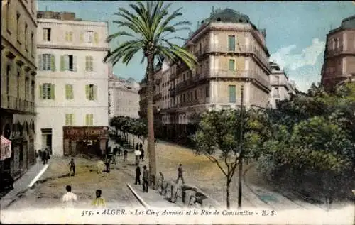 Ak Algier Algier Algerien, Die fünf Alleen und die Rue de Constantine