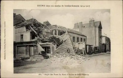 Ak Reims Marne, bombardiertes Haus mit Geschäft