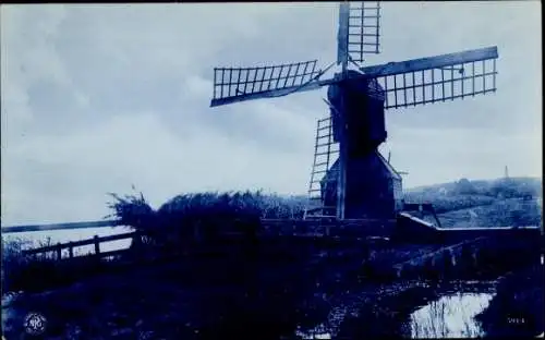 Ak Niederländische Windmühle, Uferpartie, Delft Holland, NPG