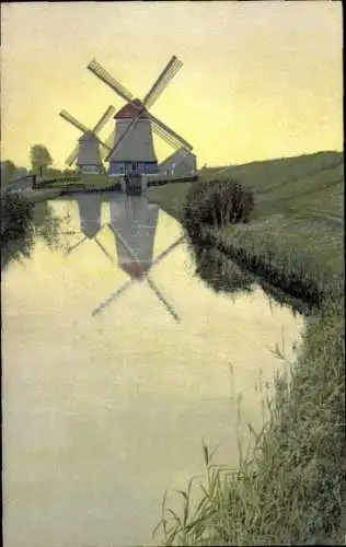 Ak Windmühlen am Fluss, Nenke und Ostermeier 1415