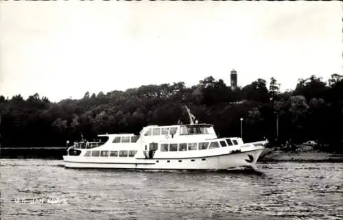 Ak Touristenboot M.S. Jan Koppe in Ufernähe, Reederei Koppe N.V.