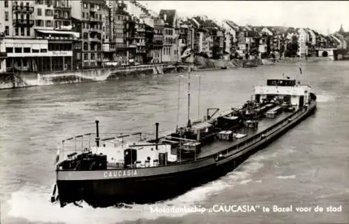 Ak Motortankschiff Caucasia, vor Basel, PHs. Van Ommeren NV: