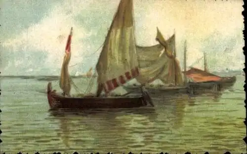 Künstler Ak Segelboote auf dem Wasser, Fischerboote