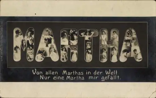 Buchstaben Ak Weiblicher Vorname Martha, Frauenportraits