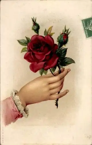 Ak Frauenhand mit Rose