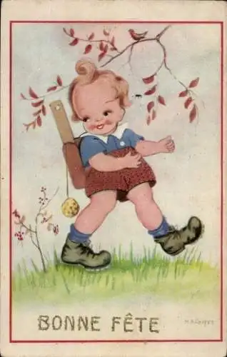 Künstler Ak Cooper, Glückwunsch, Junge mit Schulranzen