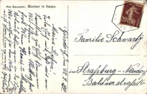 Künstler Ak Baumann, Max, Blumen in Vasen, Tulpen