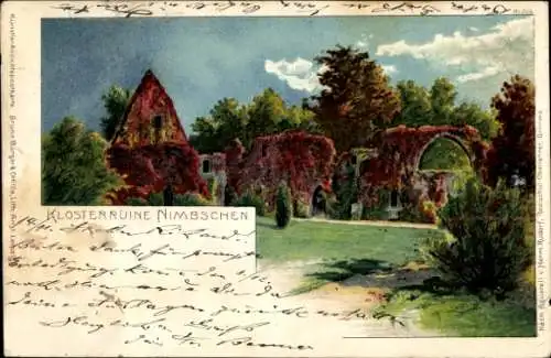 Litho Nimbschen Böhlen Grimma in Sachsen, Blick auf die Klosterruine, Bruno Bürger 2136