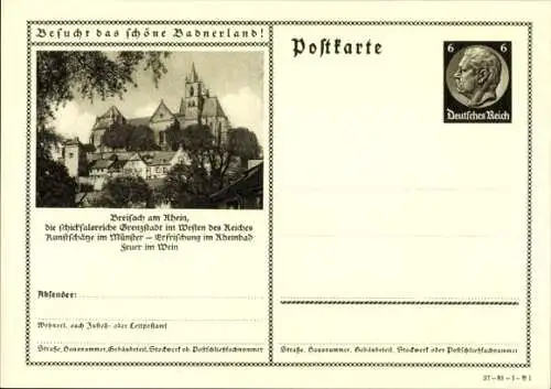 Ganzsachen Ak Breisach am Oberrhein, Teilansicht