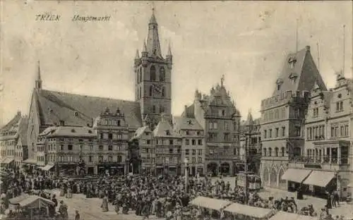 Ak Trier an der Mosel, Hauptmarkt, Straßenbahn