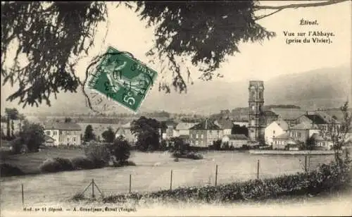 Ak Etival Vosges, vue sur l'Abbaye, prise du Vivier