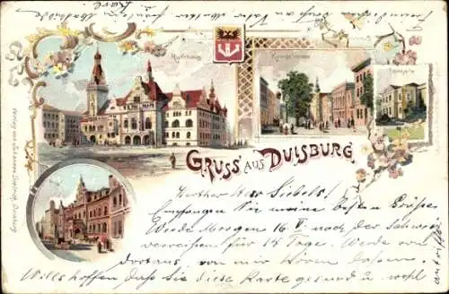 Litho Duisburg im Ruhrgebiet, Rathaus, Tonhalle, Königstraße, Post