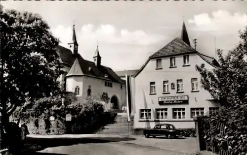 Ak Hessenthal Mespelbrunn, Fremdenpension Zum goldenen Faß, Inhaber Franz Rosenberger, Auto