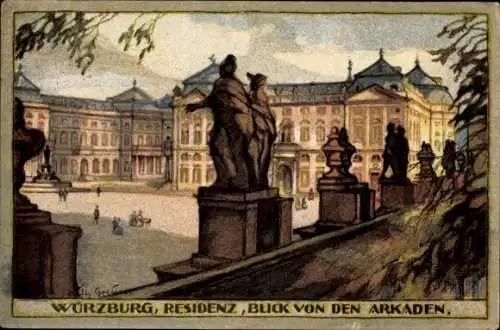 Steindruck Künstler Ak Greiner, Wilh., Würzburg, Residenz, Blick von den Arkaden