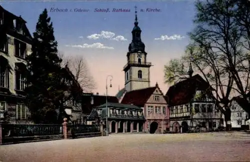 Ak Erbach im Odenwald Hessen, Schloss, Rathaus, Kirche