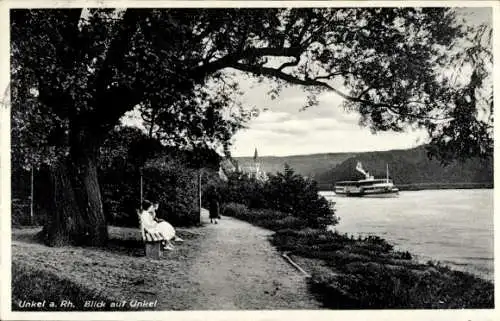 Ak Unkel am Rhein, Blick auf Unkel, Schiff